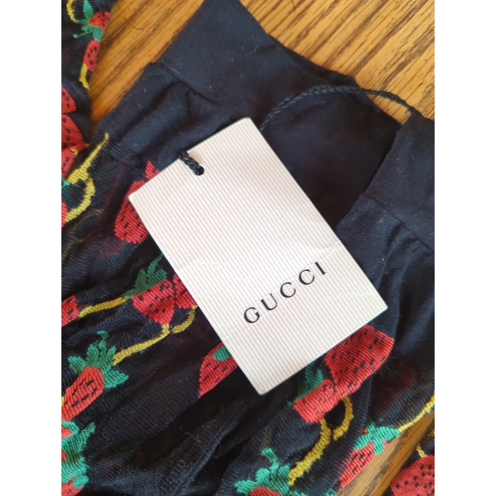Authentic GUCCI Black Strawberry HORSEBIT FRAISE Tights Stockings S Please Read! - Picture 5 of 16